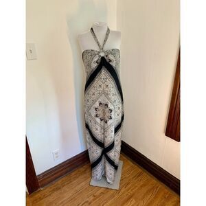 Valerie Bertinelli Beach Maxi Boho Halter Sun Dress Floral Stretch Pattern Empir